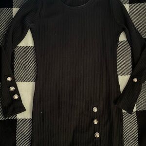 Black Ribbed Dress with Silver Button Accents